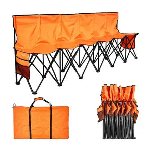 VEVOR Portable Folding Bench, 6 Seat Foldable Soccer Bench with Side Pockets and Carrying Bag, Lightweight Sideline Seating with Back Rest for Football, Baseball, Camping, Outdoor Events, Orange