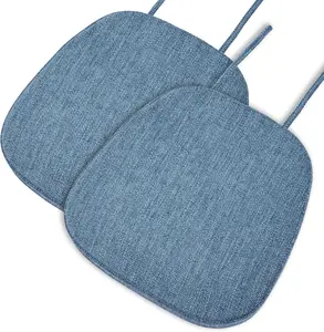 14x14 Memory Foam Metal Chair Cushions Set of 2, Dual-Layer Design Non-Slip Dining Chair Pads Kitchen Seat Cushion with Machine Washable Cover, Blue