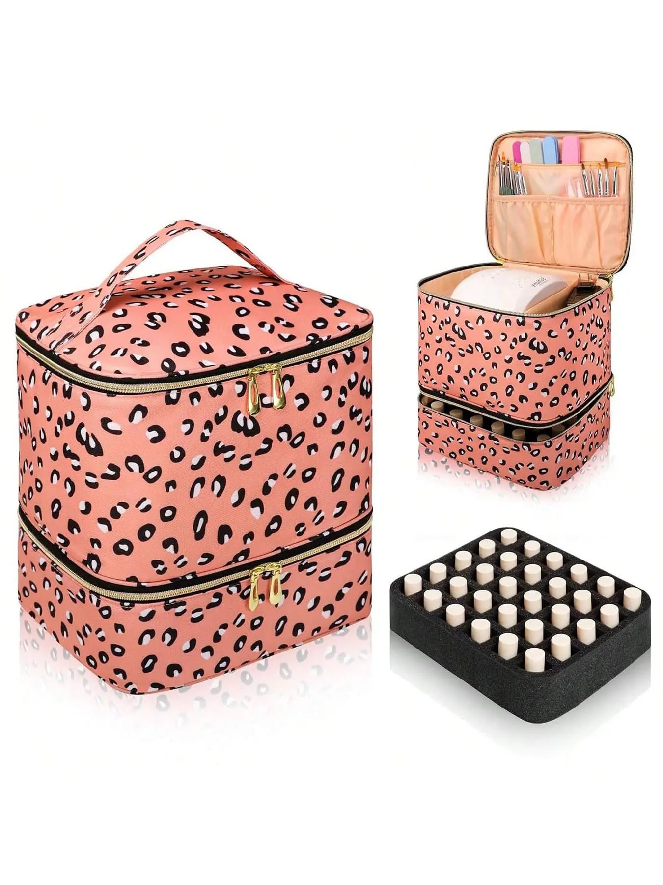 Nail Polish Organizer, Double Layer Nail Polish Storage Holds 30 Bottles (15ml/0.5fl.oz) & Nail Lamp, Portable Nail Bag Organizer Case for Nail Tech Travel & Manicure Kit