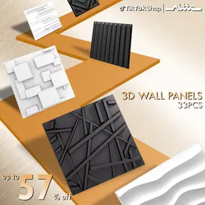 Nitte 33PCS PVC 3D Wall Panels, 11.8"x11.8" (30x30cm), Black and White – Perfect for Elevating Living Rooms, Bedrooms, TV Walls, Kitchens, and Sophisticated Office Interiors