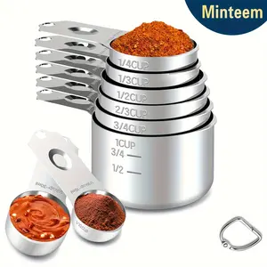 Heavy-Duty Stainless Steel Arc-Shaped Measuring Cups (7/8-Piece) - Short Handle + Stackable Design |   For Measuring Grains, Beans & Sauces |   Thoughtful Father’s Day Kitchen Gift