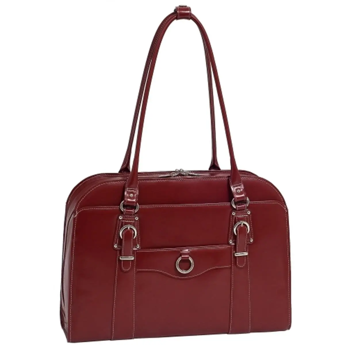 212 MAIN Red Italian Leather Ladies' Briefcase - McKlein Hillside W Series Women's Shoulder Bag with Shoulder Straps, Built-in Laptop Compartment, Front Pockets, Zipper Closure