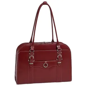 212 MAIN Red Italian Leather Ladies' Briefcase - McKlein Hillside W Series Women's Shoulder Bag with Shoulder Straps, Built-in Laptop Compartment, Front Pockets, Zipper Closure