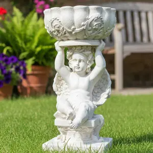 Vintage Little Angel Bird Feeder for Balcony Garden Decoration, Large Roman Flower Pot for European-Style Courtyard Decor, Big Angel Roman Column Flower Pot for Garden, Living Room Resin Villa Outdoor Balcony Arrangement