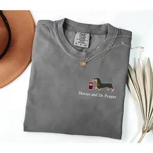 Comfort Colors Doxies and Dr Pepper Shirt, Dachshund Lover T-shirt, Wiener Dog Crewneck Shirt, Cute Dr Pepper Shirt, Gift for Dog & Soda Lovers