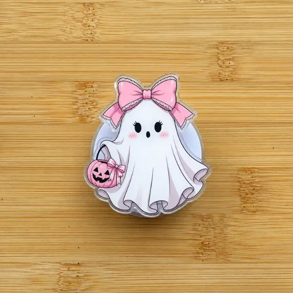 Girly Spooky Aesthetic Ghost MagSafe Phone Grip, Cute Pink Bow Halloween Magnetic PopSocket, Coquette Spooky Season Phone Holder