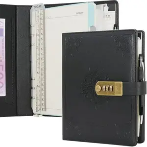 WASON Journal with Lock A5 Binder Diary Ruled Spiral Notebook Planner Portfolio and Refillable Writing Lined Paper Notepad, Pen, Clipboard Organizer For Ideal Business, School & Travel