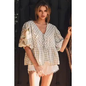 Gingham Floral Blouse
