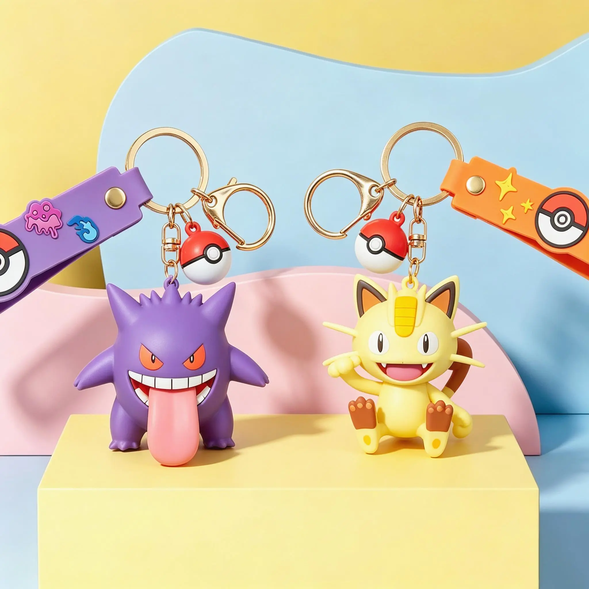 Miniso Pokemon Gengar & Meowth Keychain, Cute Anime Character Blind Box, Collectible Fashion Accessory and Bag Charm, Anime Characters, Two Versions, Back To School