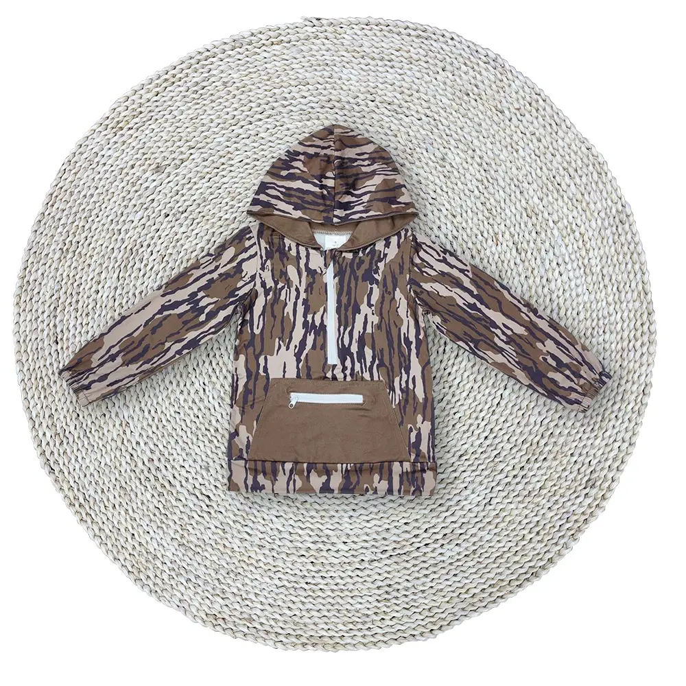 Boys Baby Wood Camouflage Hunting Hooded Pocket Zip Pullovers Tops