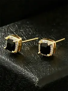 Men's Vintage Copper Gold Plated Square Shape Earrings, Simple Couple Daily Wear Earrings, Ideal Jewelry and Engagement Gift