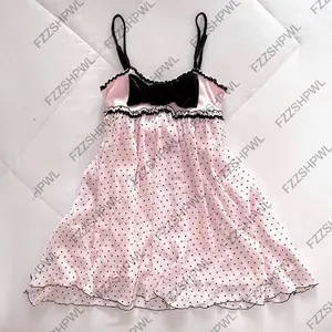 Sweet style Bowknot Harajuku Polka Dot Print Y2K Dress Spicy Girls Vintage vibe A-line skirt Fashion Punk Braces skirt Rock Goth