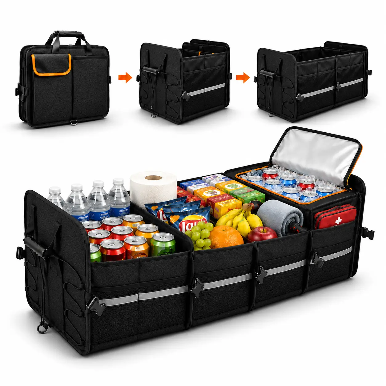 VELORA Auto,Labor Day Deal ,XL Trunk Organizer with Insulated Cooler — Heavy Duty Car Cargo Storage for SUV Truck Sedan