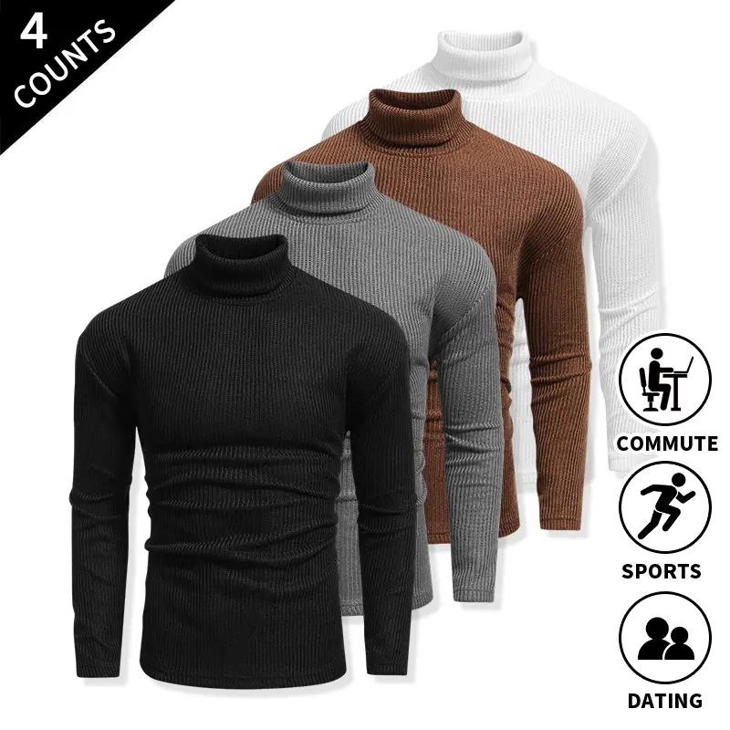 4-Pack Men’s Long Sleeve Turtleneck Sweater – Knit Construction, Stylish Men’s Apparel for Everyday and Going‑Out Wear