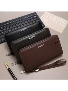 Men's Business Vintage Long Handbag Wallet, Patchwork Alligator Texture Large Capacity Document Bag, Phone Coin Purse