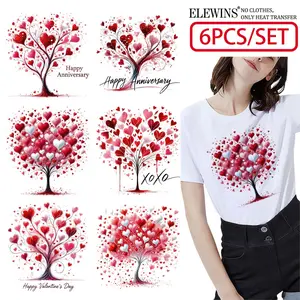 6 Pcs Valentine Heart Tree Gold Foil DTF Transfer Iron on Decals for Tshirt Hoodie Jeans Backpack Pillow Machine Washable Festival Gift Creative Crafts Stickers for Men Women