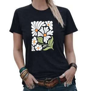 Floral Graphic T-Shirt – Retro Daisy Wildflower Minimalist Boho Style