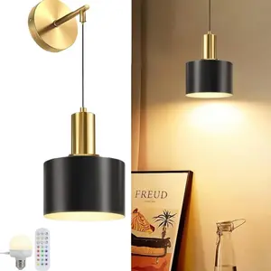 Battery Powered Wall Mounted Lamp, Wireless Charging Wall Lamp, Dimmable Wall Lamp with Adjustable Light Bulb & Remote Control, Suitable for Bedroom, Living Room, Corridor, Led Wall Light
