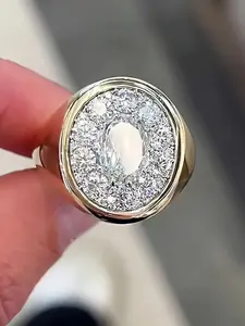 Women's Round Wide Band Pigeon Egg Zirconia Plated 18k Gold Exaggerated Luxury Fashion Ring, Elegant Geometric Asymmetrical Design, Bold Geometry, Unique Rings