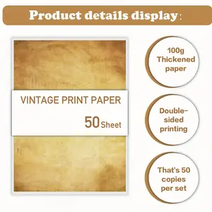 Vintage A4 Double-Sided Printing Paper, 50 Sheets, 100gsm, Inkjet Compatible, Classic Design, Handmade Paper, DIY Projects, Journals, Stationery