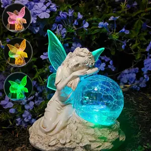 Solar Garden Statues Fairy，Outdoor Decorative Statue with Glass Ball Solar Lights Resin Yard Art Sculpture Decoration for Patio, Lawn, Balcony, Mother's Day, Housewarming Gift