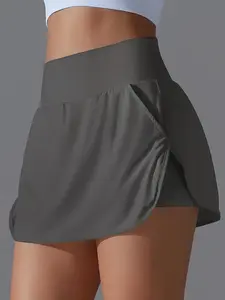 Women's Solid Color High Waist Sports Skort, Casual Sporty Skort, Casual Comfy Breathable Skort for Tennis Golf Running, Ladies Sportswear for Summer, Lightweight Athletic Skirts