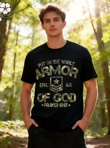 Men'S Christian Faith T-Shirt Featuring The Armor of God Design from Ephesians 6:11 - A Heavyweight Casual Crew Neck Short Sleeve Shirt, Perfect for Spiritual Battles, Plus Size