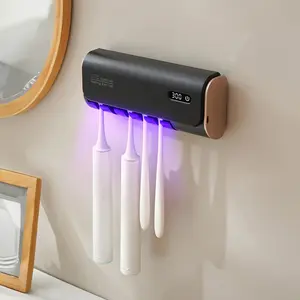 Smart Automatic UV Toothbrush Sterilizer, UV Toothbrush Holders, USB Charging Toothbrush Holder With Hot Air Drying And Automatic Sterilization, 5 Slots Wall Mounted Toothbrush Holder, Bathroom Toothbrush Sanitizer For Family Use, Bathroom Accessories
