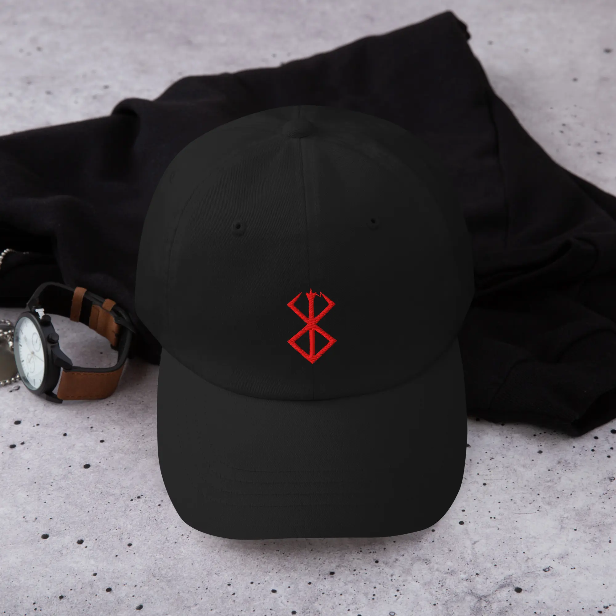 Berserk Brand of Sacrifice Logo Dad Hat, Japanese Text Embroidered Cap, Berserk Eclipse Strapback Hat, Japanese Anime Baseball Cap