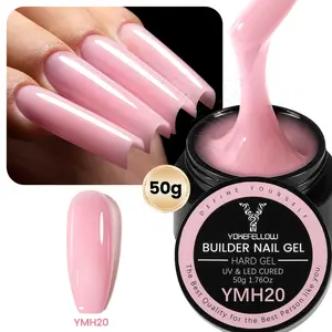 YOKEFELLOW Builder Nail Gel YMH20 50g 1.76oz Jelly Pink HEMA-free TPO-free Self Leveling Hard Gel Nail Extension Gel UV LED Lamp Cured for Healthy Nails Easy for Beginners