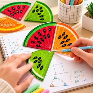 1 Set Fruit Shaped Protractor Ruler, Fruit Slice Design with Clear Scale and Angle Marking, Measuring Tool for Student School Drawing and Geometry Use