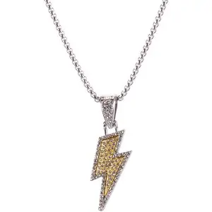 coadipress 18K Gold Plated Lightning Bolt Necklace for Men Women Hip Hop Lightning Bolt Necklace Cubic Zirconia Rock Punk Totem Pendant Necklaces Jewelry Gift