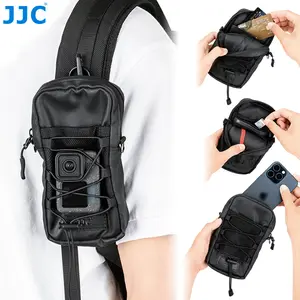 JJC Backpack Strap Pouch For Phone Gopro Compact Camera Powerbank Airtag Holder Utility Versatile Tactical Fabric Splash-Proof Crossbody Strap Carrying Holsters Carabiner Outdoor Hiking Climbing POV Shoting EDC Pouch
