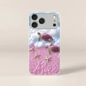 Cute tropical summer vacation phone case, clear coastal island ocean bumper for iPhone 17 Pro — 975