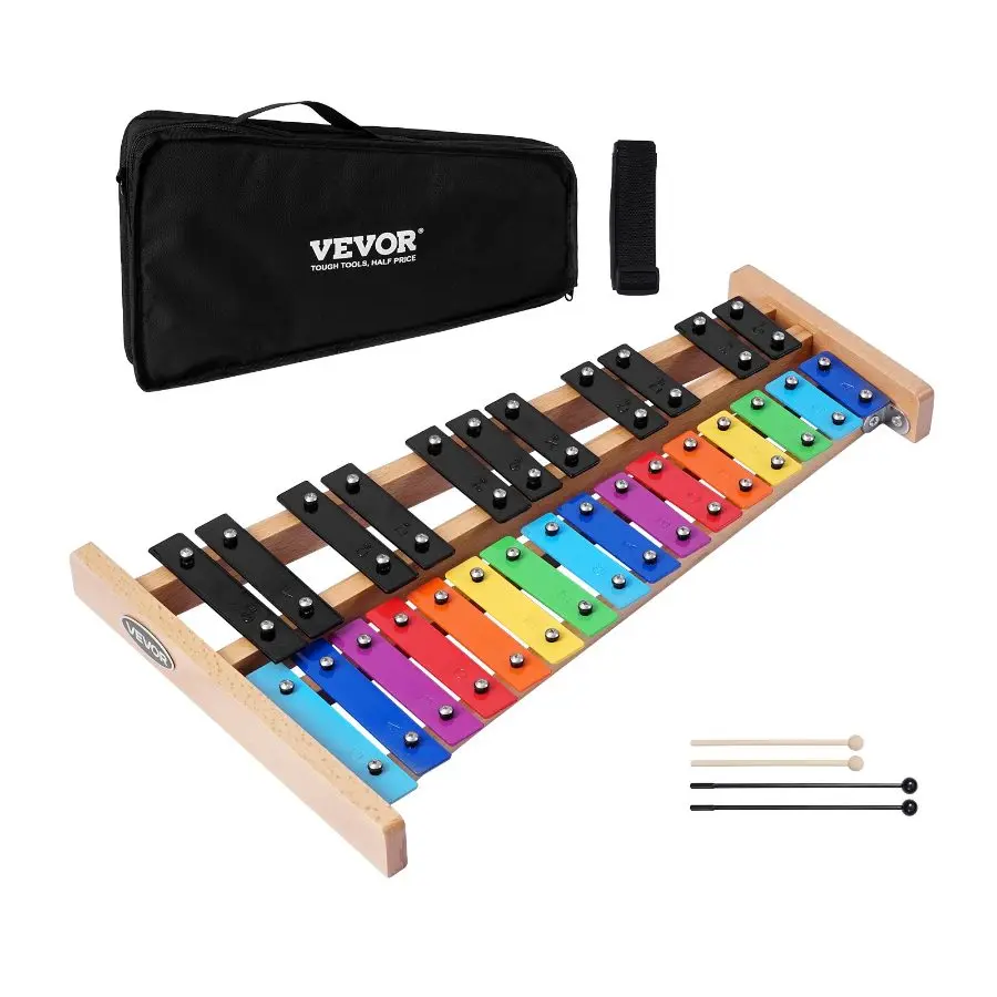 【Summerfinds】 VEVOR Glockenspiel Xylophone, 27 Notes, Professional Xylophone Percussion Instrument, with Colorful Metal Keys, Includes 4 Mallets, Carrying Bag, Beginner Musical Instrument Kit for Adults and Kidsdealsforyoudays