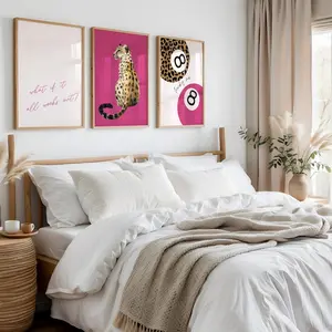 Hot Pink Leopard Print Wall Art With Pink Cheetah Print. 8 Ball Lucky You Trendy Wall Art Preppy Chic Apartment Decor