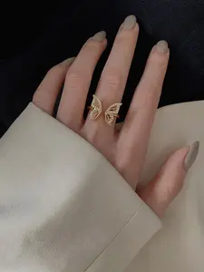 Luxury Butterfly Element Ring with Zirconia Inlay, Elegant Open Design, Unique Fashion Accessory for Women, All Season Wear, Elegant Everyday Ring