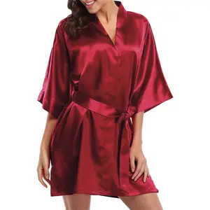 Women's Satin Robe Bride & Bridesmaid Wedding Party Bathrobe Short Kimono GownGift