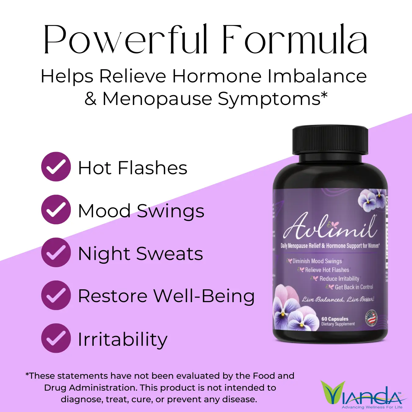 Avlimil Menopause Relief & Hormone Balance Supplement for Women – May Help Hot Flashes, Night Sweats, Mood Swings & Irritability – Black Cohosh, Red Clover, Sage & Lemon Balm – 60 Capsules (30-Day Supply) Dietary Supplement, Manufactured in the USA