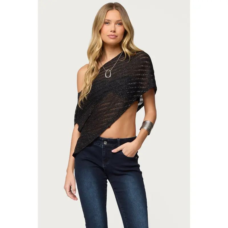 Loma Asymmetric Off Shoulder Knit Poncho