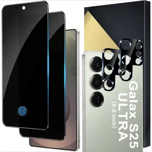 P-PCS051  [2+2 Pack] Privacy Screen Protector Compatible with Galaxy S25 Ultra 5G - 2 Tempered Film + 2 Camera Lens Glass, High Clarity, Bubble Free, Anti-Spy Protection - Anti-Shatter Crystal Protective