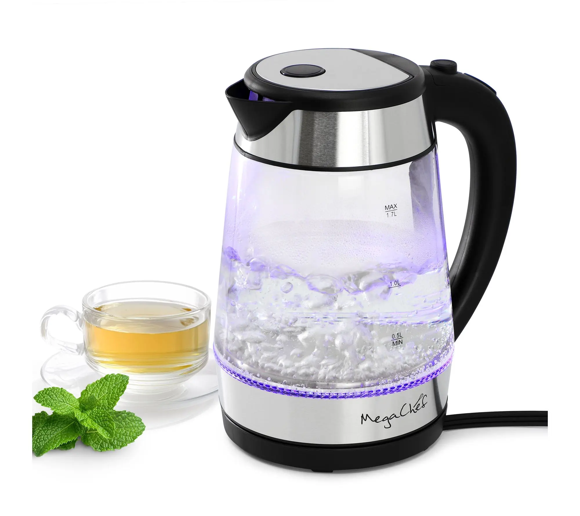 MegaChef 1.8 Quart Glass & Stainless Steel Electric Tea Kettle