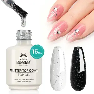 Beetles Gel Polish 15ML Glitter Gel Top Coat, Reflective & Silver Shine & Butterfly Shape Sequins No-Wipe Soak-Off UV LED Nail Gel for Vibrant, Eye-Catching Nail Art & DIY Salon Manicures