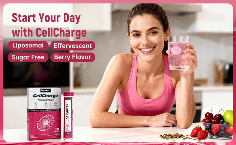 Neunest Cell Charge Liposomal Glutathione Effervescent Tablet : 2026 New 5-in-1 Tech (Glutathione, Vitamin C, Magnesium, NAC & Berry Blend) - Fix Dullness, Dark Spots &Skin Brightening-Deep Liver Detox & Anti-Aging Support-Refreshing Berry Flavor