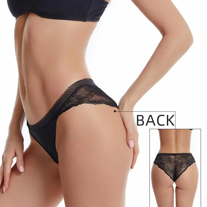 Women's 5PCS Mid-Waisted Seamless Lace Patchwork Panties, Ice Silk No-Show Bikini Underwear with Cotton Crotch, Skin-Friendly Lightweight Breathable High-Stretch Soft Daily Wear