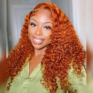 Ginger Deep Wave Lace Front Wigs Human Hair Wigs for Black Women 13x4 HD Transparent Lace Frontal Wigs Pre Plucked 180 Density 350 Orange Brazilian Virgin  Wig