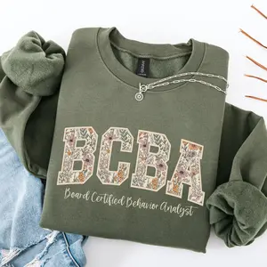 Floral BCBA Sweatshirt / Short Sleeve T-SHIRT , Board Certified Behavior Analyst Shirt ABA Group Sweatshirt Pullover Varsity Font BCBA Sweater Coworker Gift Crewneck Womenswear