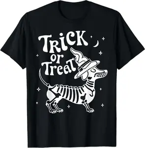 Skeleton Dachshund Trick Or Treat Halloween Spooky Owner Dog T-Shirt