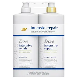 Dove Intensive Repair Damage Therapy Shampoo & Conditioner Set 33.8 Oz 2 Pack with Bio-Protein Care Amino Serum for Hair Repair and Conditioning Gentle Hair Care Repairing