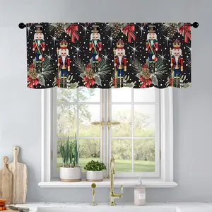1pc Christmas and New Year printed kitchen curtains Nutcracker, fir branch, mistletoe, cone, curtains valance window treatment living room bedroom home decor 54 x 18 inch